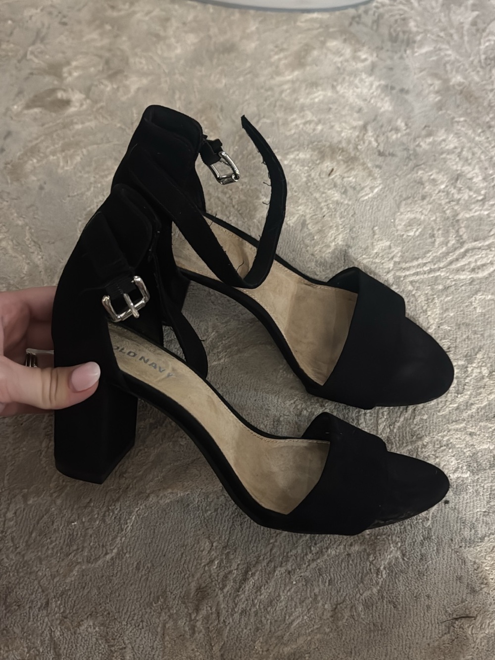 Old Navy Black Suede Block Heel Ankle Strap Sandals